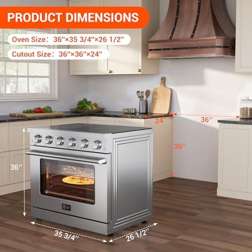 CT Copper Tailor 36 Inch Electric Range with Convection Oven,6.0 cu. ft. Capacity,5 Cooktop Elements, Freestanding Oven, in Stainless Steel 5