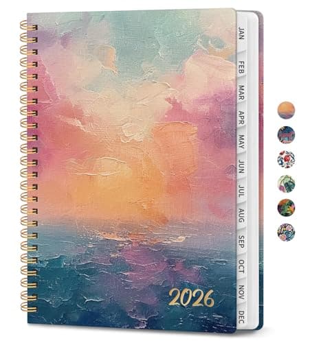 2026 Planner, Aesthetic Weekly and Monthly Planner for Women, Jan 2026 to Dec 2026, Hardcover 2026 Calendar Book with Monthly Tabs, Inner Pocket, Perfect for Office Home School - A5 (6.3" x 8.5"), Sunset