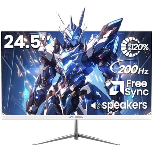 CRUA 24.5" White Gaming Monitor, 200Hz FHD(1920 * 1080P) VA Screen Computer Monitor, Supports Freesync, 120% sRGB, Blue Light Filter, Built-in Speakers, Wall Mountable Installs(HDMI 1.4/DP 1.2)