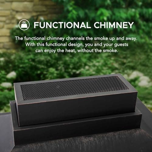 Sunjoy Outdoor Fireplace, Heavy Duty Patio Wood Burning Fireplace with Steel Chimney, Mesh Spark Screen Doors, Removable Grate and Fire Poker, Black 5