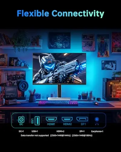 KTC 27 Inch Mini LED Gaming Monitor - 1440P Monitor 2K, HDR1400, 180Hz, Adaptive Sync, 148% sRGB, HDMI 2.0 x 2, DisplayPort 1.4 x 1, Monitors Gamer with Height Angles Adjustable 8
