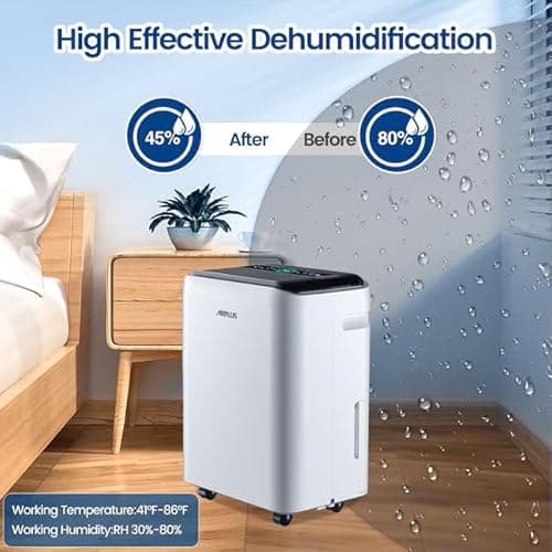 AIRPLUS 70 Pints Dehumidifiers for Home, 5500 Sq. Ft Dehumidifier for Basement with Drain Hose, Continuous Drainage, Intelligent Humidistat, Dehumidifier for bathroom, bedroom, Large Room 7