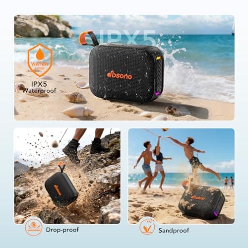 Portable Bluetooth Speaker Waterproof Gift: IPX5 HD Sound Up to 24H Playtime, TWS Pairing, Wireless Speakers with Lights, Travel Essentials Valentines Birthday Gifts for Men Women Boys Girls-Black 5