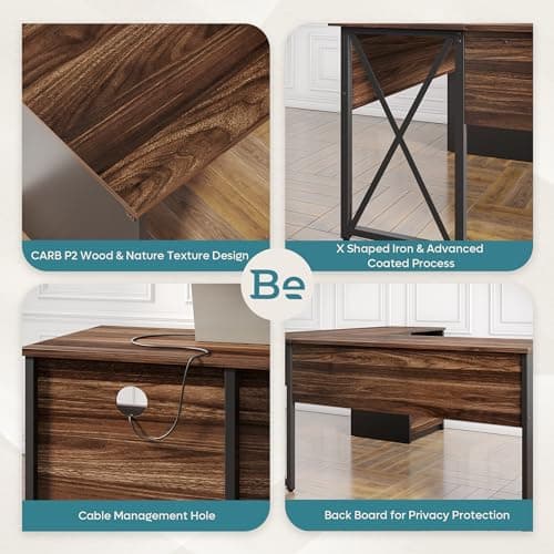 Bestier L Shaped Standing Desk with Lift Top, 55" x 55" Standing Corner Desk for Home Office, Computer Desk with Reversible File Drawer and Monitor Stand, Walnut 7