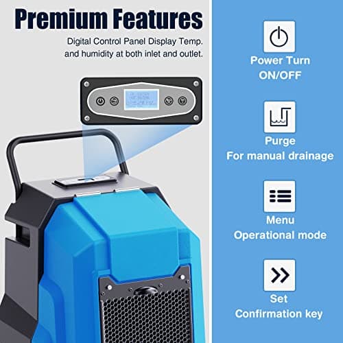 MOUNTO 180Pints Commercial Dehumidifier with Pump and Drain Hose, LGR Portable Dehumidifier with wheels for Home, Basements, Garages, and Job Sites. 8