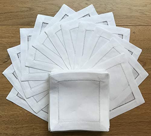 White Linen Cocktail Napkin 6"x6" Set of 50 Linen Cloth Napkin Coasters-Ladder Hemstitch 100% Linen Beverage Party Napkin Coaster Super Value Bulk 50 Pack