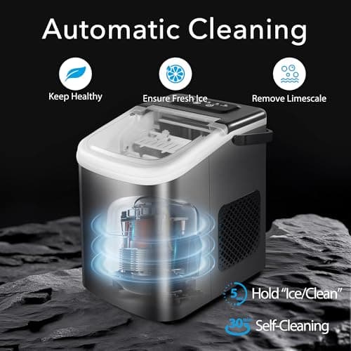 MAXEVE Ice Maker Countertop, 34LBs/24H Ice Machine, 2 Bullet Size, Fast Making 9Cubs in 5 Mins, Portable Ice Maker Machine with Self Cleaning, Ice Basket, Ice Scoop for Home/Office/Bar (Silver) 5