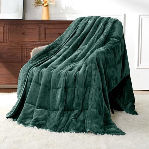 Uttermara Weighted Blankets for Adults Full Size, 15lbs 48x72 inches Blanket with Soft Warm Plush Sherpa Fleece, Washable Thick Heavy Throw for Sleep, Anxiety and Calming, Green