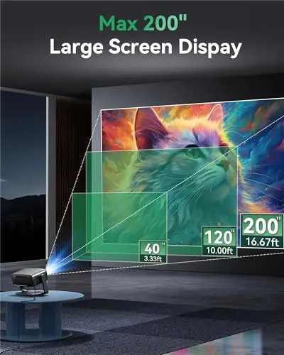 Projector with WiFi and Bluetooth, Support Decoding Projector 4K, 1200 ANSI 180° Rotatable with Native 1080P Mini Projector, Auto Keystone, Portable Smart Outdoor Home Movie Projectors 6