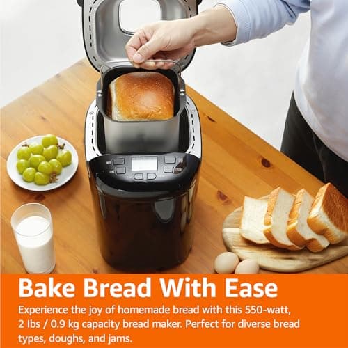 Amazon Basics Programmable Bread Maker, 2 Pound Non-Stick Automatic Bread Making Machine, 14 Settings for Breads, Doughs, Gluten-Free Options, ExpressBake, LCD Display, Black 6