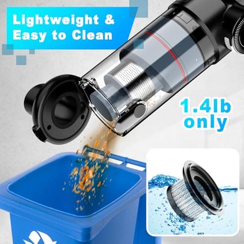 MONOZEL Car Vacuum Portable Cordless - Handheld Vacuum Cordless with Brushless Motor, 15000Pa Strong Suction with LED Light, Type C Cable, 2 Fliters, Hand Cleaner for Office, Home, Car 6