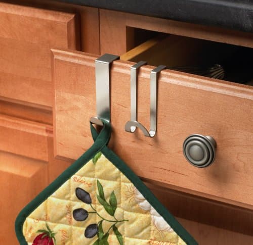 Spectrum Over Cabinet Door Hook 2 Pack Kitchen Cabinet Organizer for Towel Holder Storage, Over the Cabinet Hooks for Hand Towels and Dish Cloths, Brushed Nickel 9