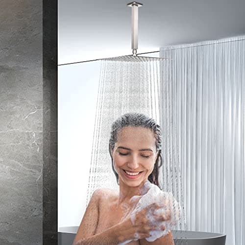 NearMoon Rain Shower Head With Shower Arm, Ceiling Mount Square Shower, Stainless Steel Ceiling Rainfall Showerhead- Waterfall Full Body Coverage (12 Inch, Brushed Nickel) 7