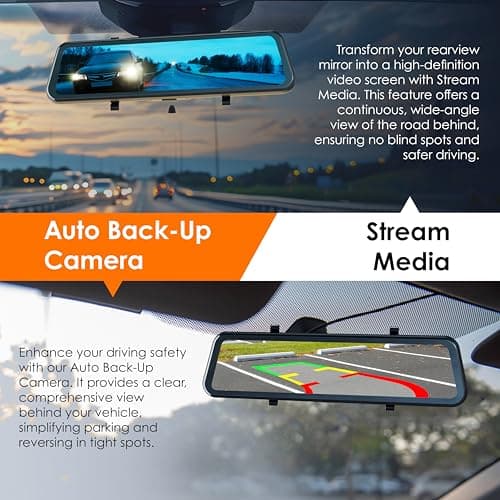 UZIVO U24 Mirror Dash Cam, 4-Channel, 12” Touchscreen, 1080p, 170° Wide Angle, Stream Media, Auto-Backup Camera for Car, Truck, Taxi, Night Vision, Parking Monitor，Free 128GB Card 6