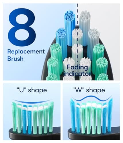 Bymore Electric Toothbrush for Adults, Sonic Rechargeable Toothbrush with 8 Brush Heads, 330-Day Battery, 5 Cleaning Modes & 2-Min Timer, Travel-Friendly Ultra Clean Design – Black 4