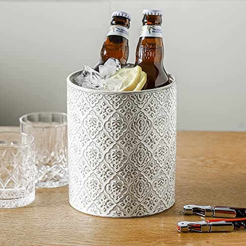 KOOV Kitchen Utensil Holder, Large Utensil Holders for Countertop, 6 x 7 Inches Ceramic Utensil Crock, Deep and Stable, Cooking Utensil Holder, Embossed Pattern, White 6