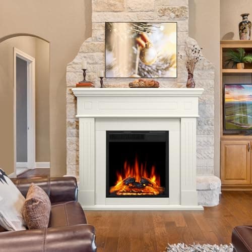 43” Electric Fireplace Mantel Freestanding Electric Fireplace, Remote Control, Adjustable Led Flame, 750W/1500w Cream