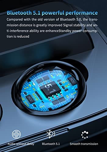 TWS Bluetooth Headphones,HD Stereo Noise Cancelling Wireless Earphones,Bluetooth 5.1 Earbuds 180H Playtime Wireless Charging Case & Power Display,in-Ear TWS Headphone for iPhone and Android Phones 8