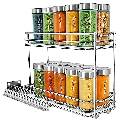 LYNK PROFESSIONAL® Pull Out Spice Rack Organizer for Inside Kitchen Cabinets - 4-3/8 inch Wide - Slide Out Drawer – Chrome Sliding Spice Organization for cabinet - Spice Racks - 2 Tier 9