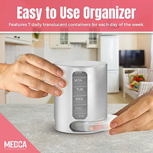 Stackable Daily Pill Organizer - Premium Weekly Medication Reminder with 7 Individual Stacking Cases - Weekly AM/PM Pill Box with 4 Times a Day, a Everyday Medicine Organizer for Vitamins, Silver 6