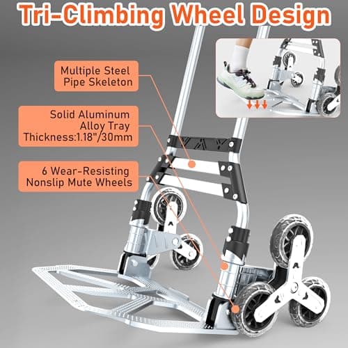 Stair Climbing Cart, 220 LBS Aluminum Stair Climber Dolly, Heavy Duty Folding Hand Truck Dolly with 6 Wheels, Telescoping Handle and Elastic Rope for Home, Moving, Groceries, Warehouse 5