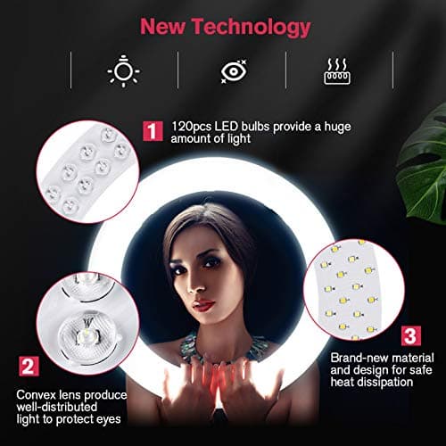18 inch LED Ring Light with Tripod Stand Dimmable Makeup Selfie Ring Light for Studio Portrait YouTube Vlog Video Shooting with Carrying Bag and Remote Controller, CRI 90 6