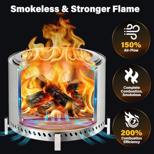HGD 20 Inch Smokeless Patio Fire Pit, Outdoor Wood Burning Stove, Stainless Steel Firepit for Backyard, Patio, Garden, Picnic 5