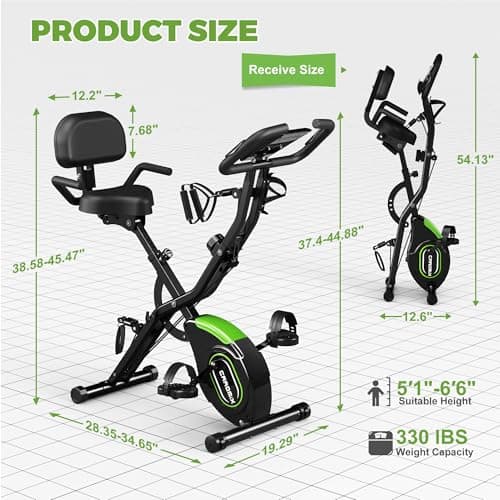 Caromix Folding Exercise Bike, 5 in 1 Stationary Bike with 16-Level Adjustable Magnetic Resistance, 330LB Capacity Indoor Workout Bike, Foldable Exercise Bike for Seniors and Adult 7