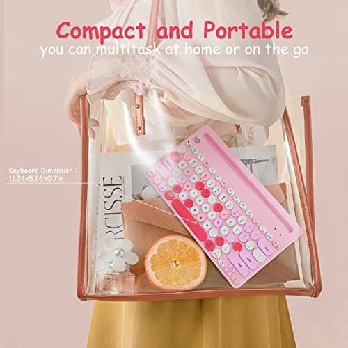 HUO JI Wireless Keyboard Multi-Device, Bluetooth and 2.4G Dual Mode for iPad, Switch to 3 Devices for Tablet, iPhone, PC, Smart TV, Cellphone, iOS Android Windows, Pink 5