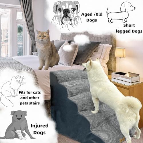 5-Step Dog Stairs for 23 Inch High Beds & 20-30 Inch Couch Bed, Non-Slip Balanced Indoor Pet Ramp Stairs for Small Old Large Dogs Cats to Get on Bed 30D 7