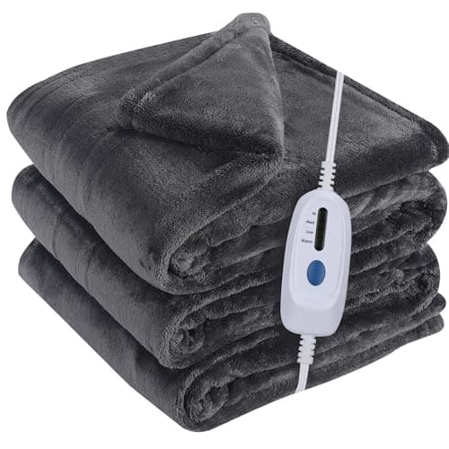 McJaw Heated Electric Blanket Soft Plush Flannel Full Size 72" x 84", Fast Heat, Machine Washable, Warm and Comfortable, 4 Heating Settings & 10 Hours Auto Shut-Off, Dark Grey