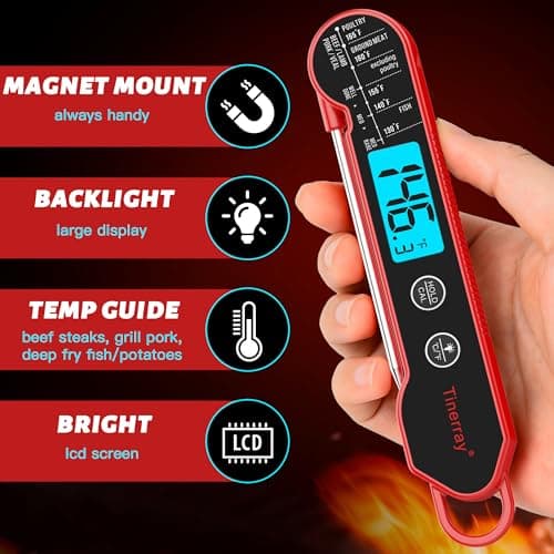 Digital Meat Thermometer Chef Gifts for Cooking – Waterproof Instant Read Food Thermometer with Backlight & Calibration, Fast Read, Folding Probe for BBQ, Grill, Deep Fry, Kitchen, Liquids, Beef, 5