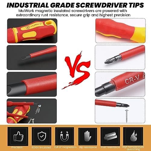 Mulwark 13-Piece Premium CR-V Insulated Screwdriver Set 1000V – Phillips, Slotted, Pozidriv & Torx Screwdrivers for Professional Use – Christmas Gift 5