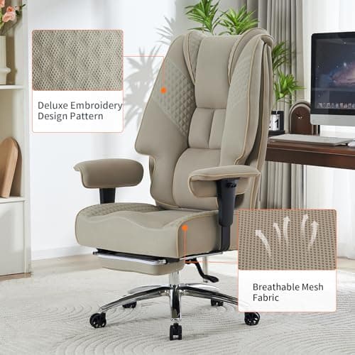 EXCEBET Big and Tall Office Chair 400lbs Wide Seat, Leather High Back Executive Office Chair with Foot Rest, Ergonomic Chairs Lumbar Support for Lower Back Pain Relief (Mesh Dark Beige) 6