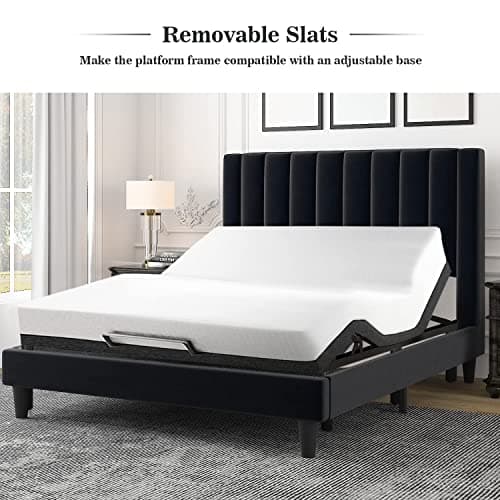 Allewie Full Bed Frame/Velvet Upholstered Bed Frame with Vertical Channel Tufted Headboard/Strong Wooden Slats/Platform Bed Frame/Mattress Foundation/Box Spring Optional/Easy Assembly/Black 8