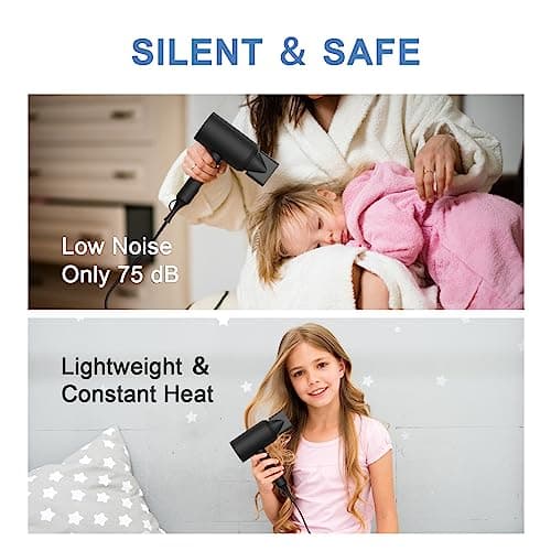 slopehill Professional Ionic Hair Dryer, Powerful 1800W Fast Drying Low Noise Blow Dryer with 2 Concentrator Nozzle 1 Diffuser Attachments for Home Salon Travel (Black) 6