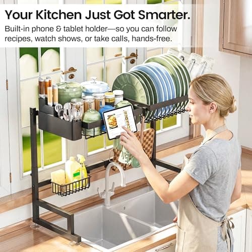 ADBIU Over The Sink Dish Drying Rack (Expandable Height and Length) Snap-On Design 2 Tier Large Dish Rack 7