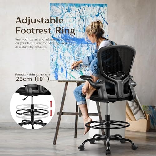 FelixKing Drafting Chair, Tall Office Chairs with Footrest Ring, Home Standing Desk High Chair with Lumbar Support Adjustable Counter Height Ergonomic Swviel Rolling Chairs for Working (Black) 4