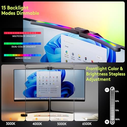 Quntis Curved Monitor Light Bar 15 RGB Backlight for 34"+ Screens, Computer Bar Lights Fold Dual Light with Color Temperature Brightness Stepless Dimming, No Glare Desk Lamp for Home Office Gaming 8