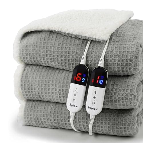blunique Heated Blanket Electric Blanket Queen Waffle,84x90 Inches Sherpa Fleece Fast Heating Blanket 6 Heating Levels & 10 Hours Auto Off ETL Certification, Grey Queen