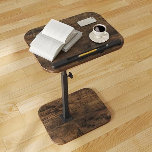 iabifo Sofa Couch Arm Table Tv Tray Small Bed Stand C Shaped Side End Tables for Living Room, Bedroom, Bedside Rustic
