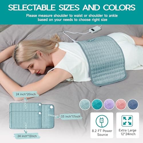 Heating Pad for Period Cramps, Heating Pad for Back/Neck/Shoulder Muscle Pain, 6 Heating&4 Timer Setting, Auto Shut Off, Dry/Moist Heat & Machine Washable, Gray Birthday Christmas Gifts for Women Mom 7