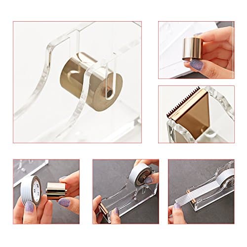 Acrylic Gold Tape Dispenser,Clear Acrylic Desk Dispenser Kit , Modern Design Office Desktop Tape Dispense 5