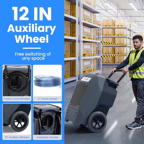 210PPD Commerical Dehumidifier - Cover Up to 8500Sq.Ft Large Spaces Industrial Dehumidifier for Basement with Drain Hose, Powerful Pump, 12 IN Rubber Wheels, 16.4 FT Vertical Drainage(Grey) 6