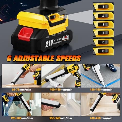 Zekkip Electric Caulking Gun, Cordless Caulking Gun with 2x 2000mAh Batteries, 13Pcs Silicone Caulking Tools, 6 Adjustable Speeds, LED Light, Battery Powered Caulking Gun for Filling, Sealing 5