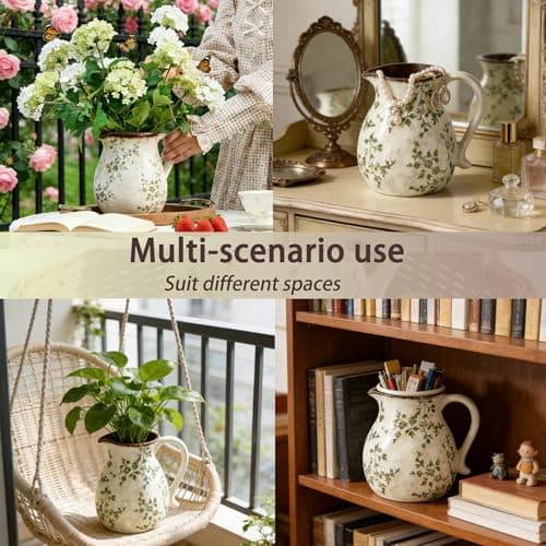 Rustic Ceramic Utensil Holder, 6.1"Modern Farmhouse Cooking Utensil Holder for Kitchen Counter with Handle, Kitchen Utensil Organizer Crock for Countertop Home Decor, Vintage Spoon Tool Tray(white) 5