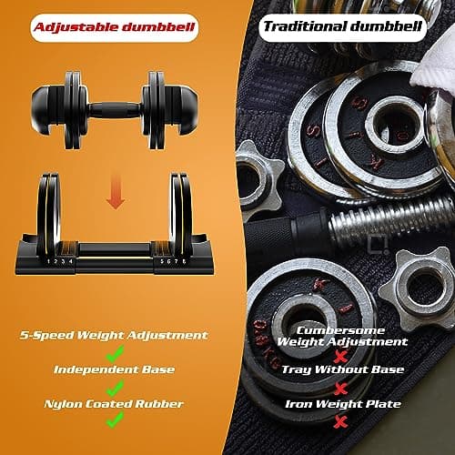 ALTLER 52LB Adjustable Dumbbell Set with Tray for Workout Strength Training Fitness, Adjustable Weight Dial Dumbbell with Anti-Slip Handle and Weight Plate for Home Exercise 5