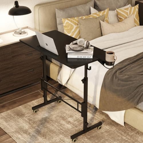 Hadulcet Small Standing Desk Adjustable Height, Mobile Stand Up Desk with Wheels, Portable Walking Pad Table Stand, Rolling Laptop Cart for Standing or Sitting, Black 2