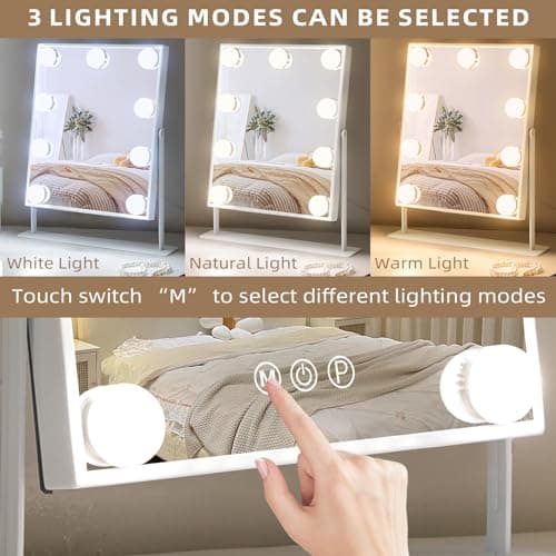 Hansong Vanity Mirror with Lights Lighted Makeup Mirror with 9 LED Bulbs Plug in Light Up Makeup Mirror with Lights 360 Rotation with 10x Magnifying Mirror Tabletop 3