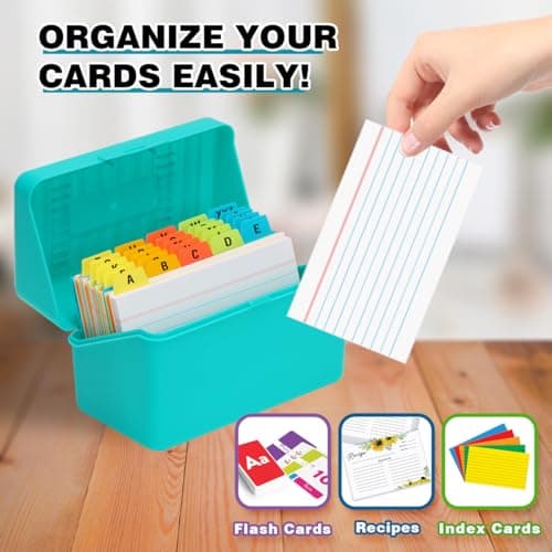 H4D 3x5 Index Card Holder with 100 Heavyweight Ruled Index Cards and 25 Plastic Dividers, Teal 6